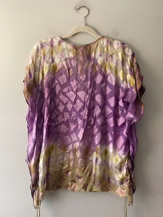 Hale Bob Silk Blend Beaded Boho Tunic Top Purple Multicolor Small - Picture 6 of 7